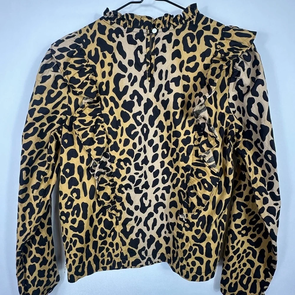 Scotch R'Belle Girls Size 14 Animal Print Cotton Long Sleeve Ruffle Top Leopard